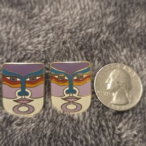 Vintage Signed Laurel Burch Machado Cloisonné Post Earrings